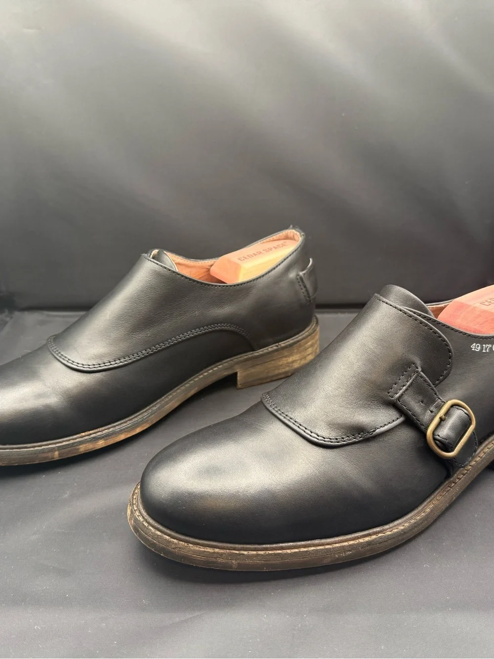 John Fluevog Clift Black Leather Single Monk Strap Shoes Mens Size 9 Portugal